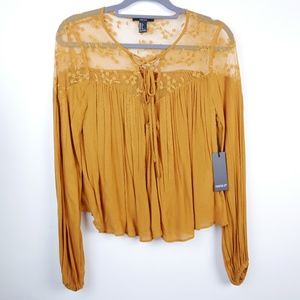 Pumkin Orange Flouncy Sheer w/Embroidery Top